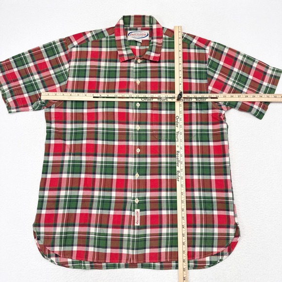 Vintage Abercrombie Shirt Medium Red Green Plaid Short Sleeve Holiday Christmas - Picture 7 of 9